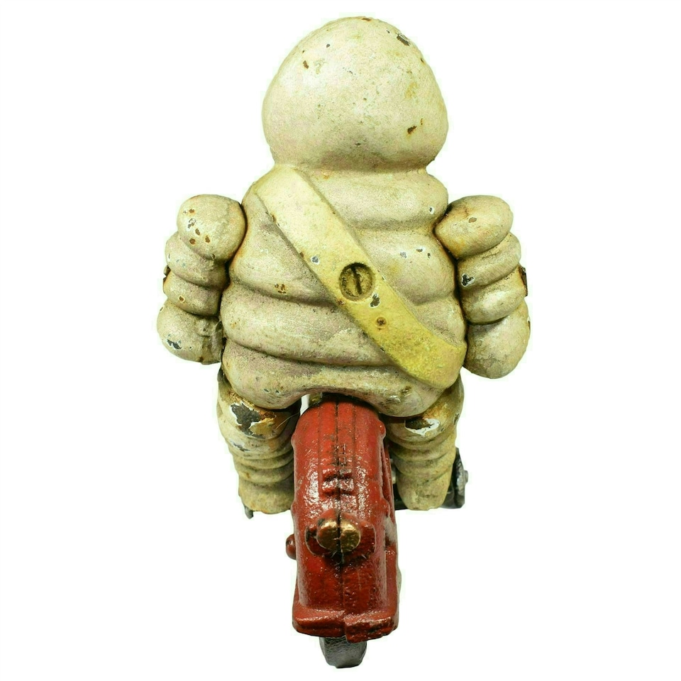 image 1 of Michelin Man Motorcycle Motorbike Bike Mascot Figure Statue Bibendum Cast Iron