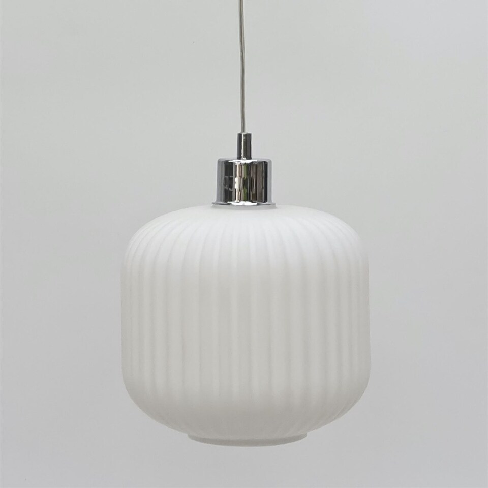 image 1 of Set of 2 Bento - White Ribbed Glass with Chrome Pendant Fittings | Chrome | White | 2
