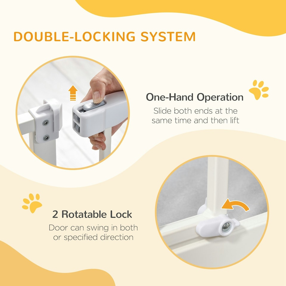 image 1 of PawHut 74-80cm Adjustable Metal Pet Gate Safety Barrier w/ Auto-Close Door White