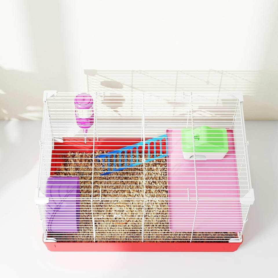 image 1 of PawHut Hamster Cage Pet Animal Travel Cage Box Double Layers w/ Accessories