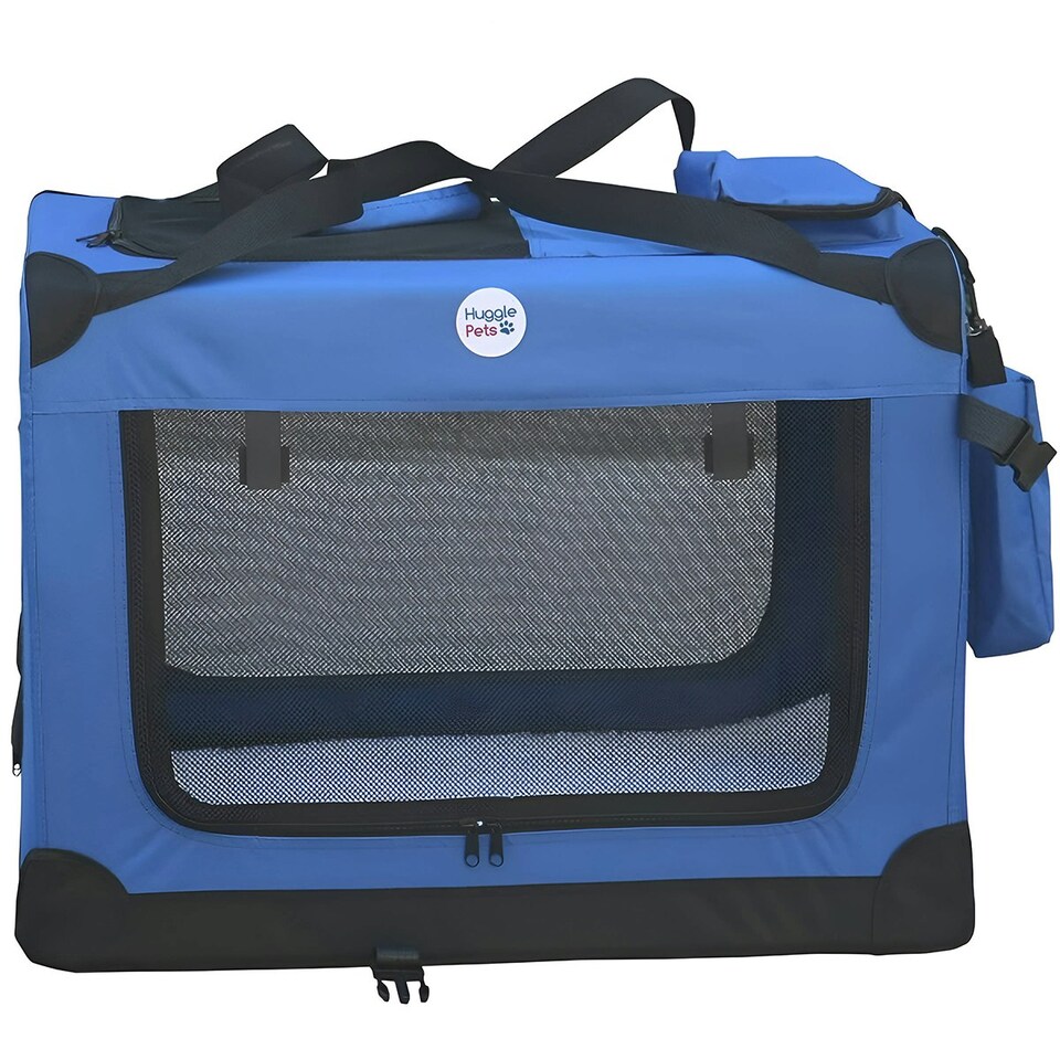 image 1 of HugglePets Fabric Crate Foldable Pet Carrier Blue | L