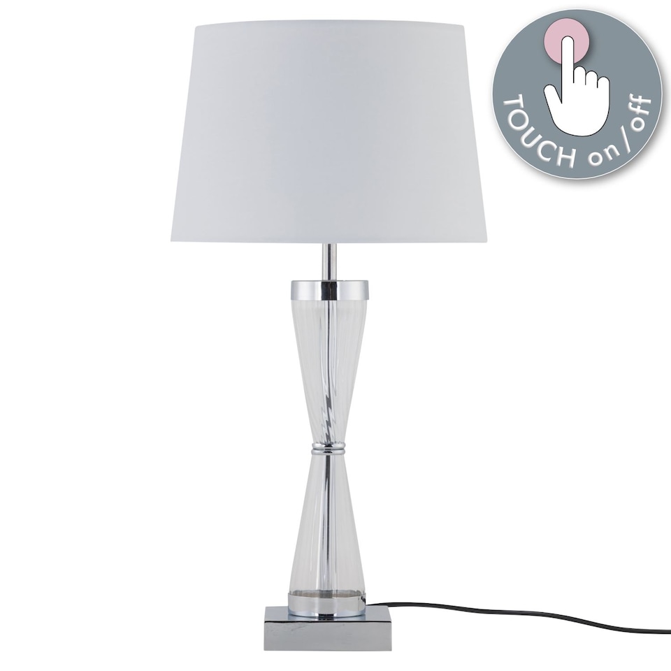 image 1 of Set of 2 Chrome Touch Lamps with White Cotton Shades | Chrome | White | Large | 2