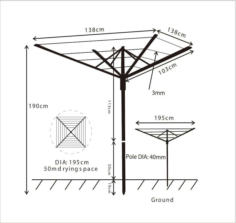 image 1 of JVL 4 Arm Aluminium Rotary Airer 50 Metre, Grey