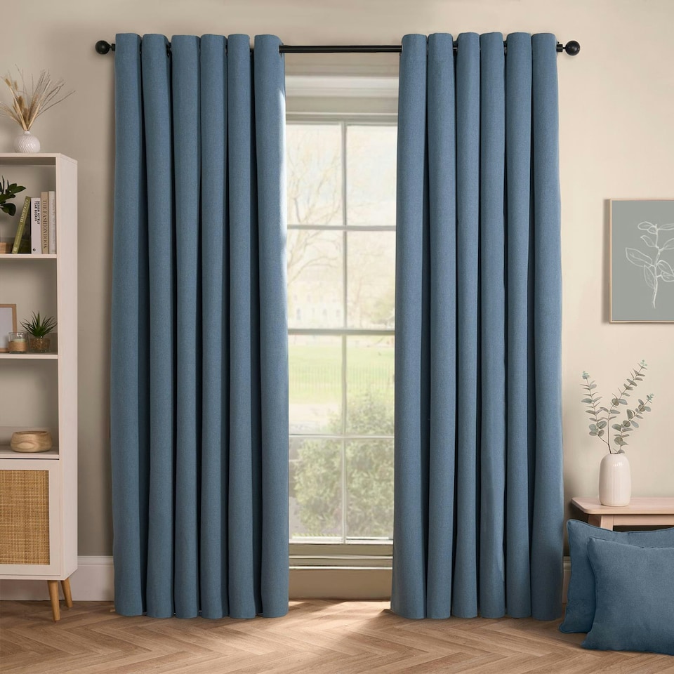 image 1 of OHS Woven Textured Blackout Eyelet Curtains, 46x54" - Blue