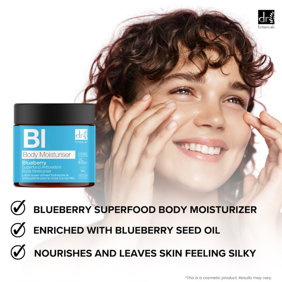 image 1 of Dr. Botanicals Blueberry Superfood Anti-Ageing Antioxidant Body Moisturiser 60ml for Fine Lines, Wrinkles, Dullness
