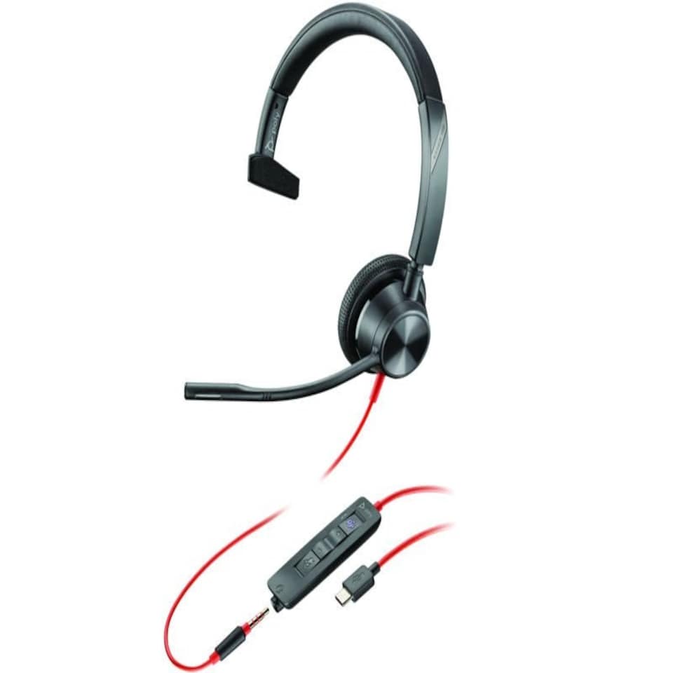 HP Poly Blackwire 3315 Monaural Microsoft Teams Certified USB-C Wired Headset + 3.5mm Plug + USB-C to USB- A Adapter N/A