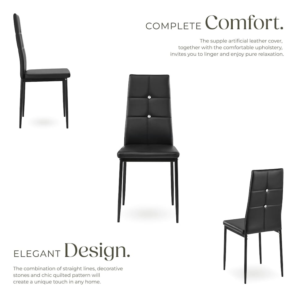 image 1 of Dining Chair Set - high backrest, slim steel legs & rhinestone highlights - Set of 6 Black