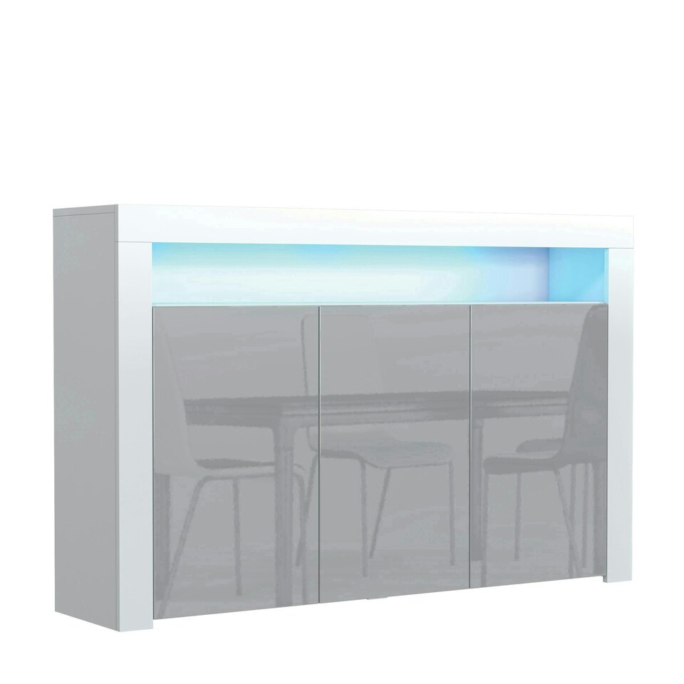 image 1 of Sideboard 155cm Grey Gloss Doors White Matt Body Free LED Shelf White | Grey