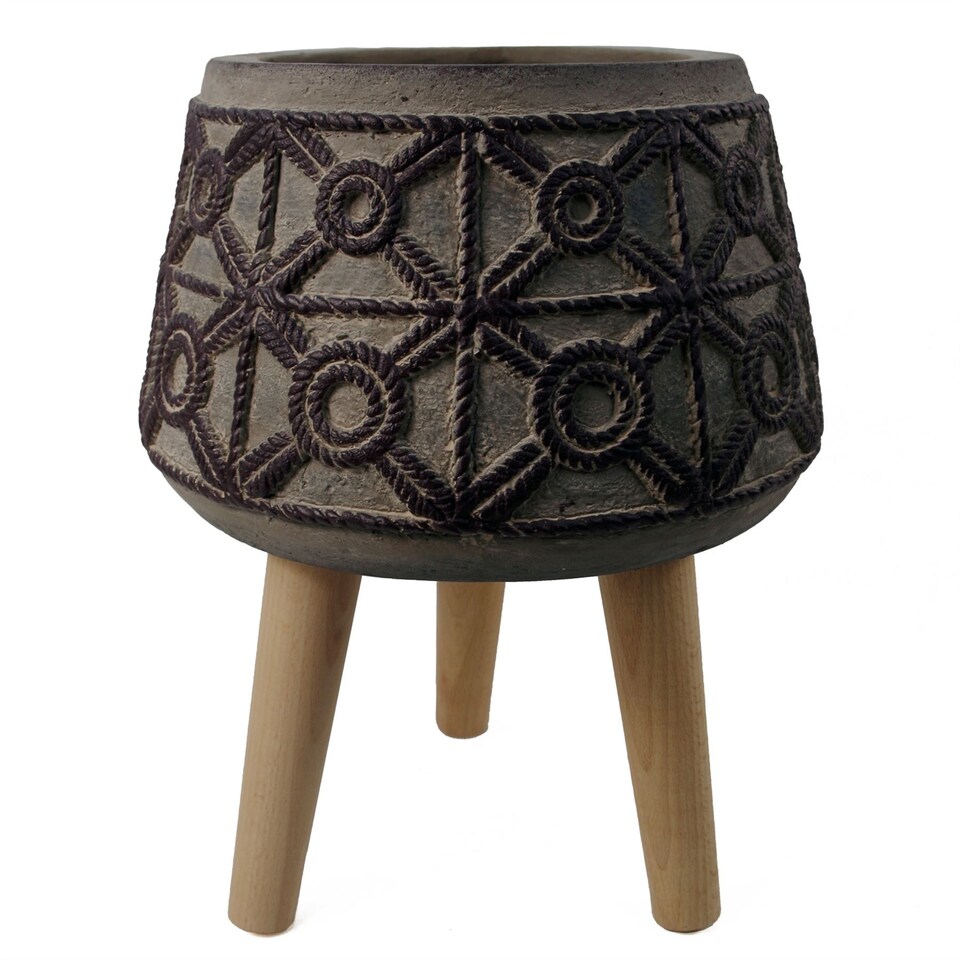 image 1 of 36cm x 26cm Rope Effect Composite Large Planter | Brown