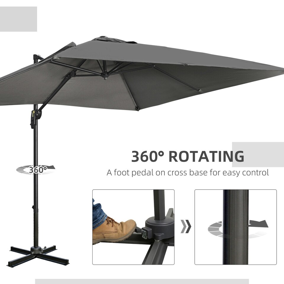image 1 of Outsunny 2.7 x 2.7 m Cantilever Parasol Garden Umbrella w/ Cross Base Dark Grey