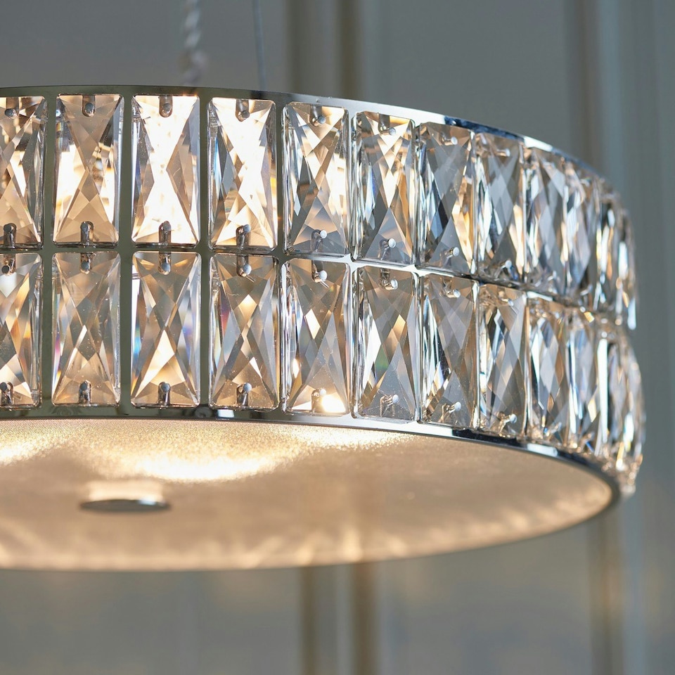 image 1 of Verina LED 5 Light Cylindrical Pendant Chrome, Crystal Glass Detail