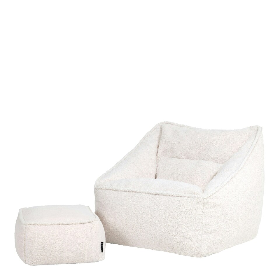 image 1 of icon Natalia Borg Adults Bean Bag Armchair and Pouffe, Ready Filled Large Beanbag and Footstool Natural Beige Cream