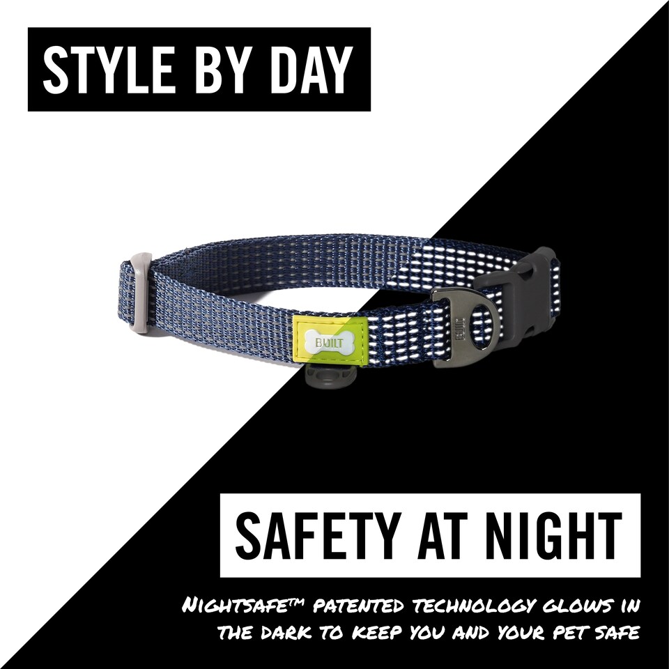 image 1 of BUILT PET Small NightSafe™ Reflective Adjustable Dog Collar, Blue