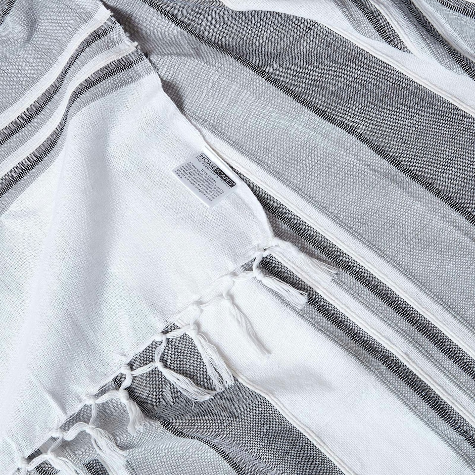 image 1 of Homescapes Cotton Morocco Striped Monochrome Throw - 225 x 255 cm | Grey