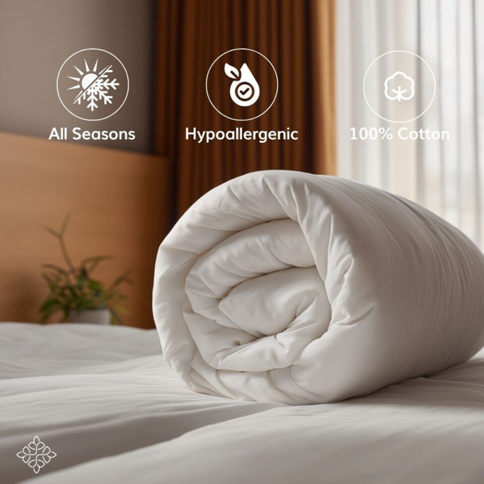 image 1 of Opulent Home Lightweight 100% Cotton 10.5 Tog All Season Duvet|White|King