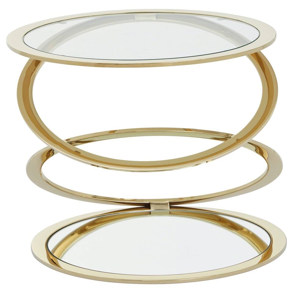 image 1 of Interiors by Premier Clear Glass and Gold Metal Side Table, Contemporary End Table with Glass Top and Bottom Shelf, Modern Table Gold