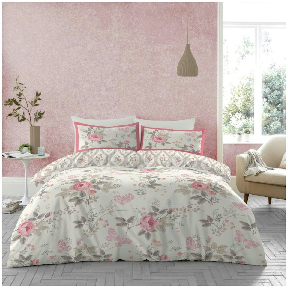 image 1 of VELVETIO Pandora Complete Duvet Cover Set with Fitted Sheet Printed Bedding Quilt Cream | King