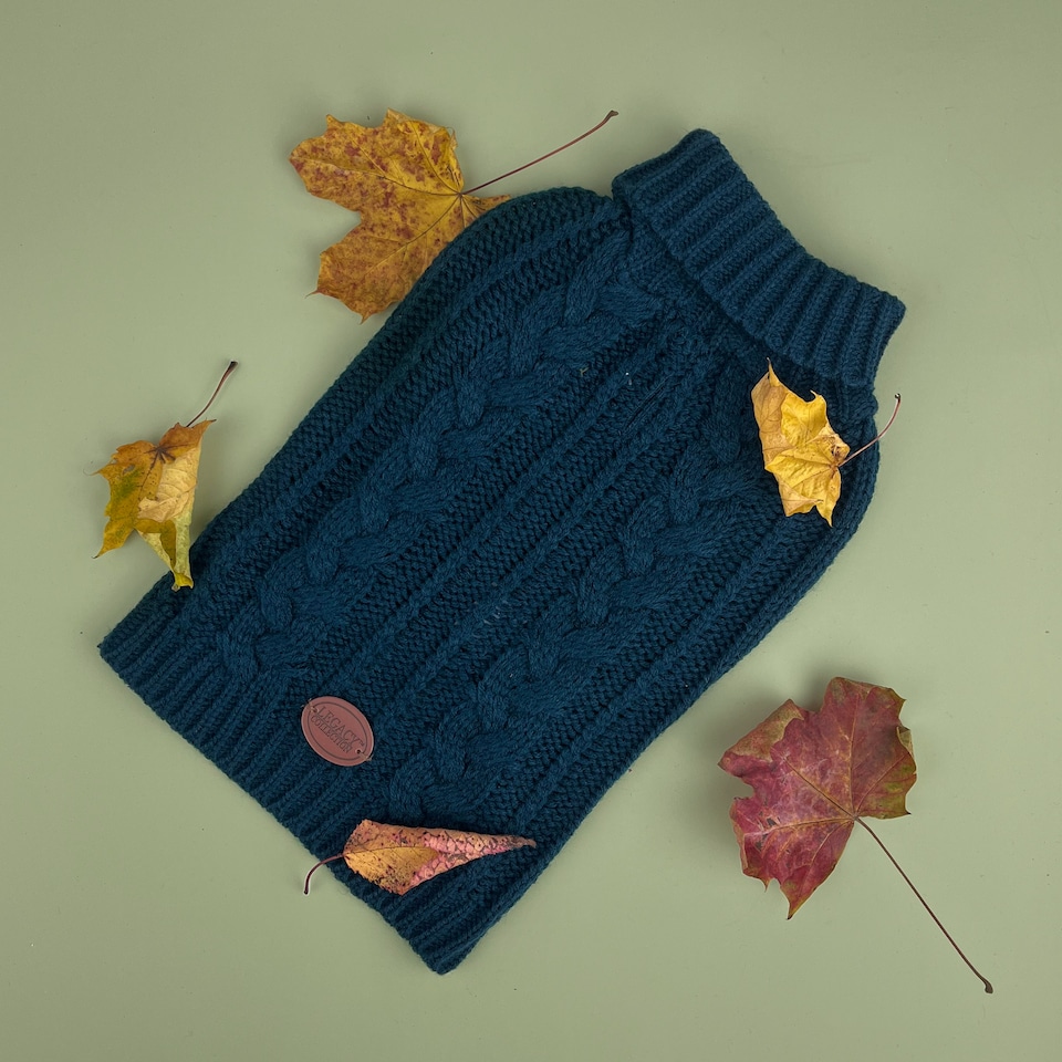 image 1 of HugglePets Legacy Cable Knit Dog Jumper Blue | L