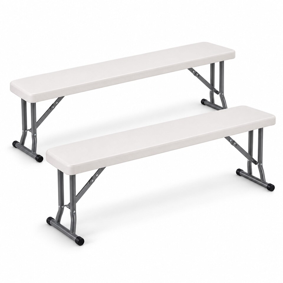 image 1 of 2x 3ft Folding Heavy Duty Outdoor 2 Person Trestle Bench Chair | White