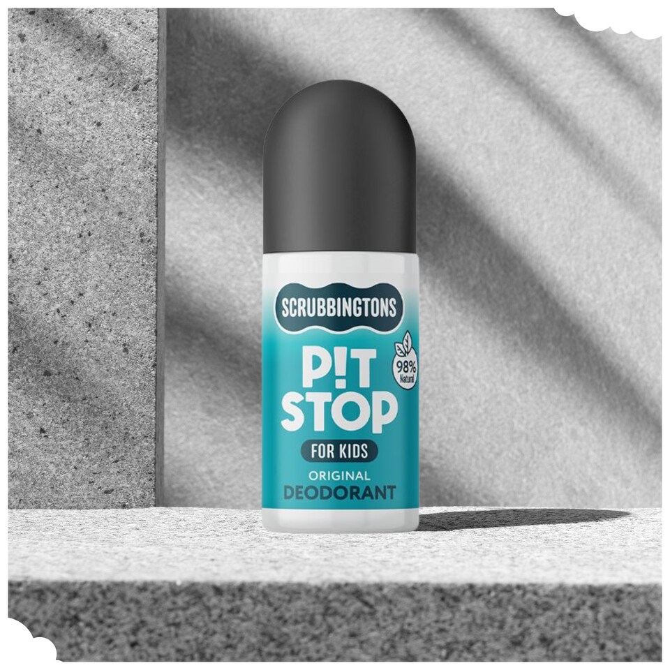 image 1 of Scrubbingtons Pit Stop Kids Deodorant Natural Roll On For Children, Teens Natural Ingredients For Sensitive Skin Paediatrician approved, Aluminium & Alcohol Free, Original, 75ml x 4 | White | 4