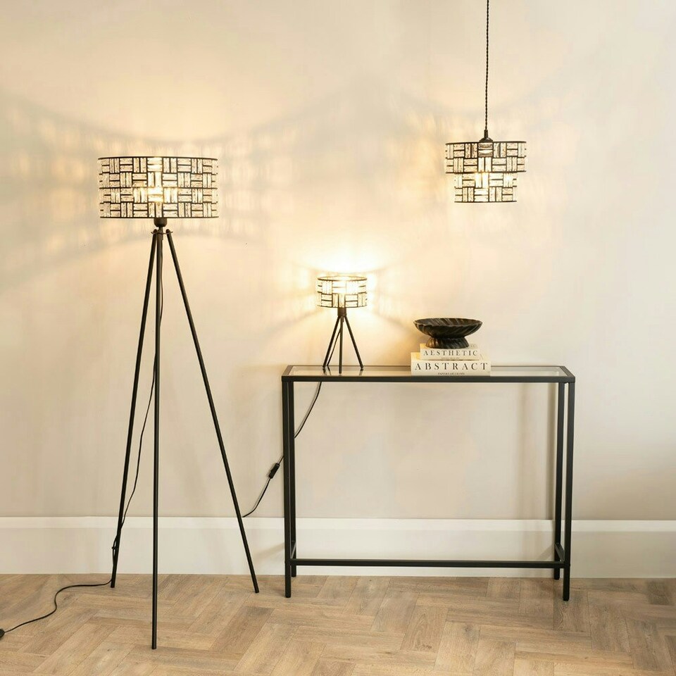 image 1 of ValueLights Elise Acrylic Jewel Two Tier Shade Black Tripod Table Lamp and LED Bulb