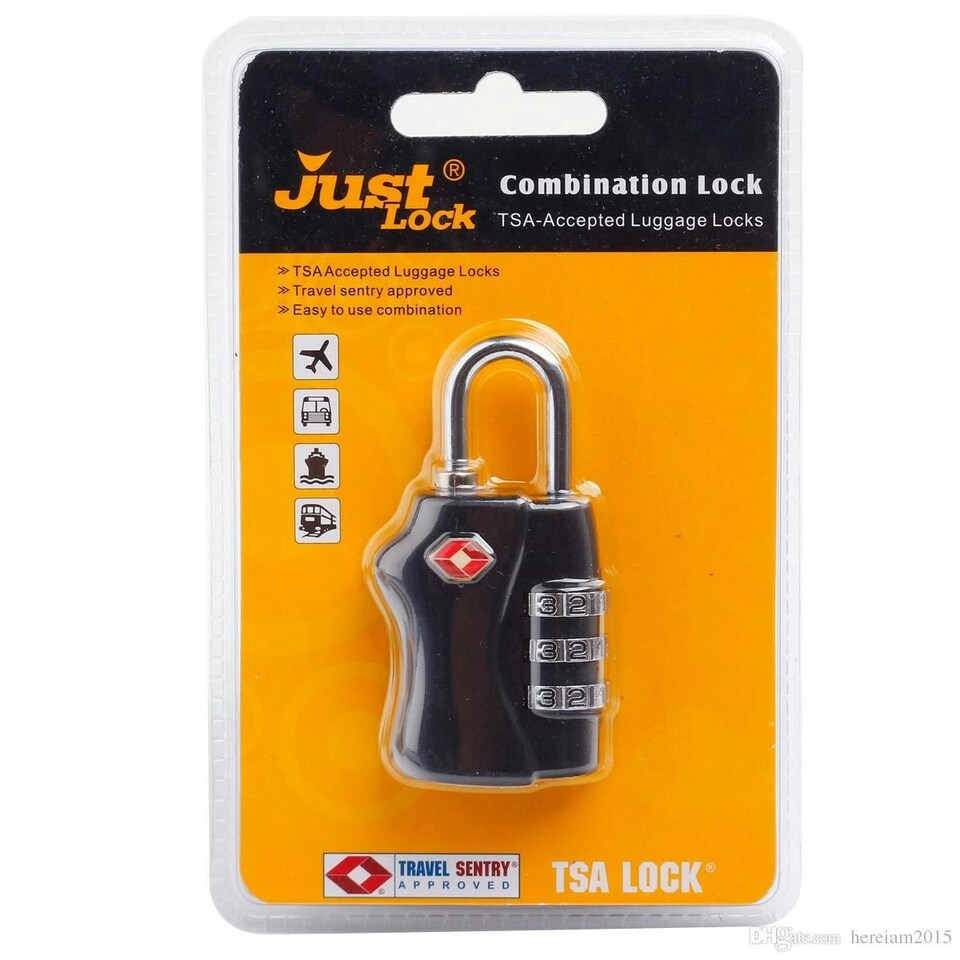 image 1 of TSA Approved Black 3 Combination Travel Suitcase Luggage Padlock Black