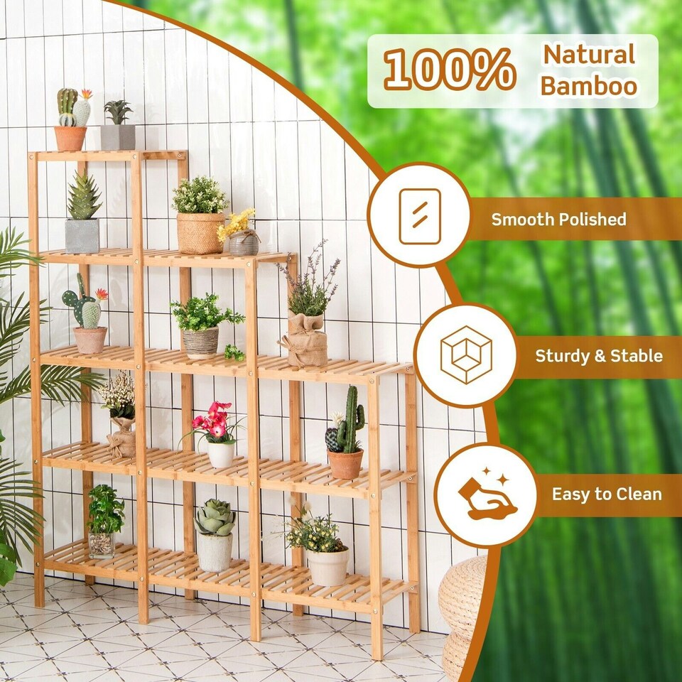image 1 of COSTWAY 5-Tier Plant Holder Stand Shelf Storage Organizer Brown
