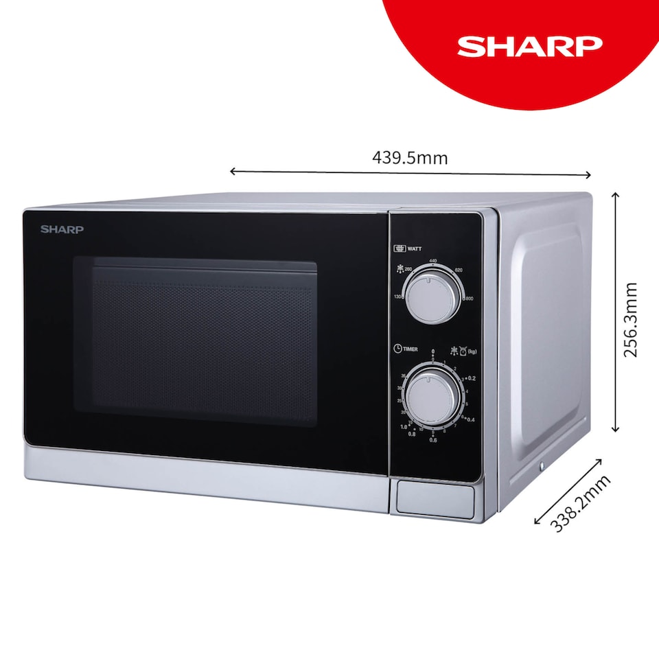 image 1 of Sharp 20L Silver 800W Manual Microwave with Defrost & 5 Power Levels