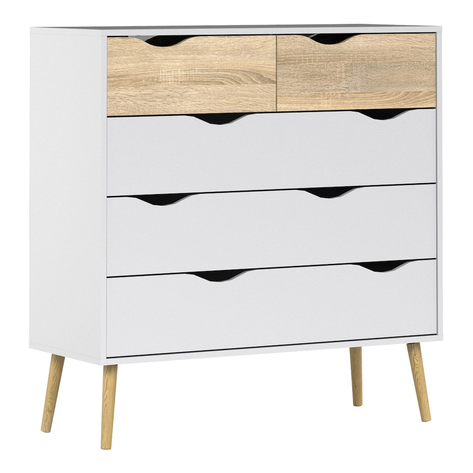 image 1 of Oslo Chest of 5 Drawers in White and Oak
