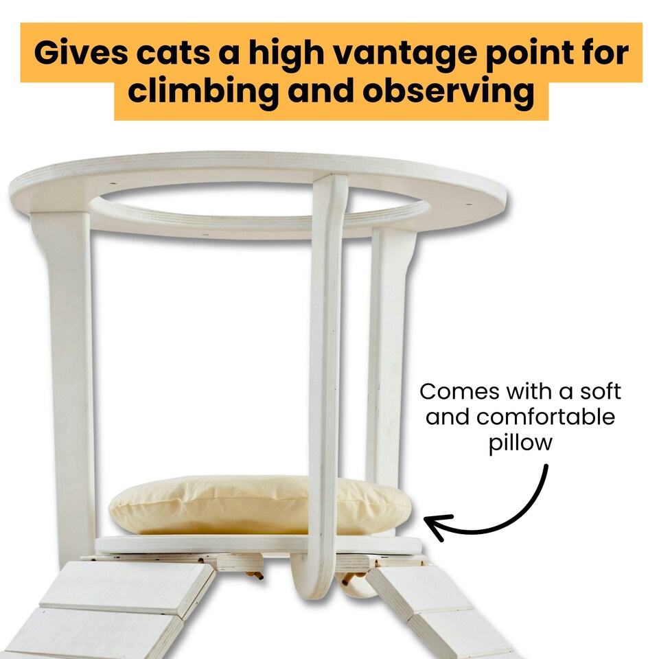 image 1 of NOVECRAFTO Modular Ceiling Cat Furniture – Wooden Hanging Cat Tower with Shelves, Bridge & Sleeper – Space-Saving Climbing System for Indoor Cats White