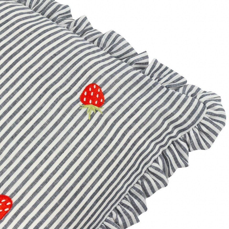 image 1 of furn. Les Fruites Striped Ruffle Strawberries Filled Cushion 30 x 50cm