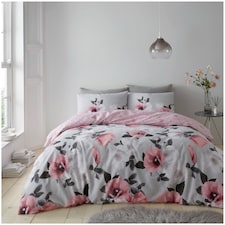 VELVETIO 3D Digital Poppy Duvet Cover Set Reversible Floral Single Size Beddings Pink