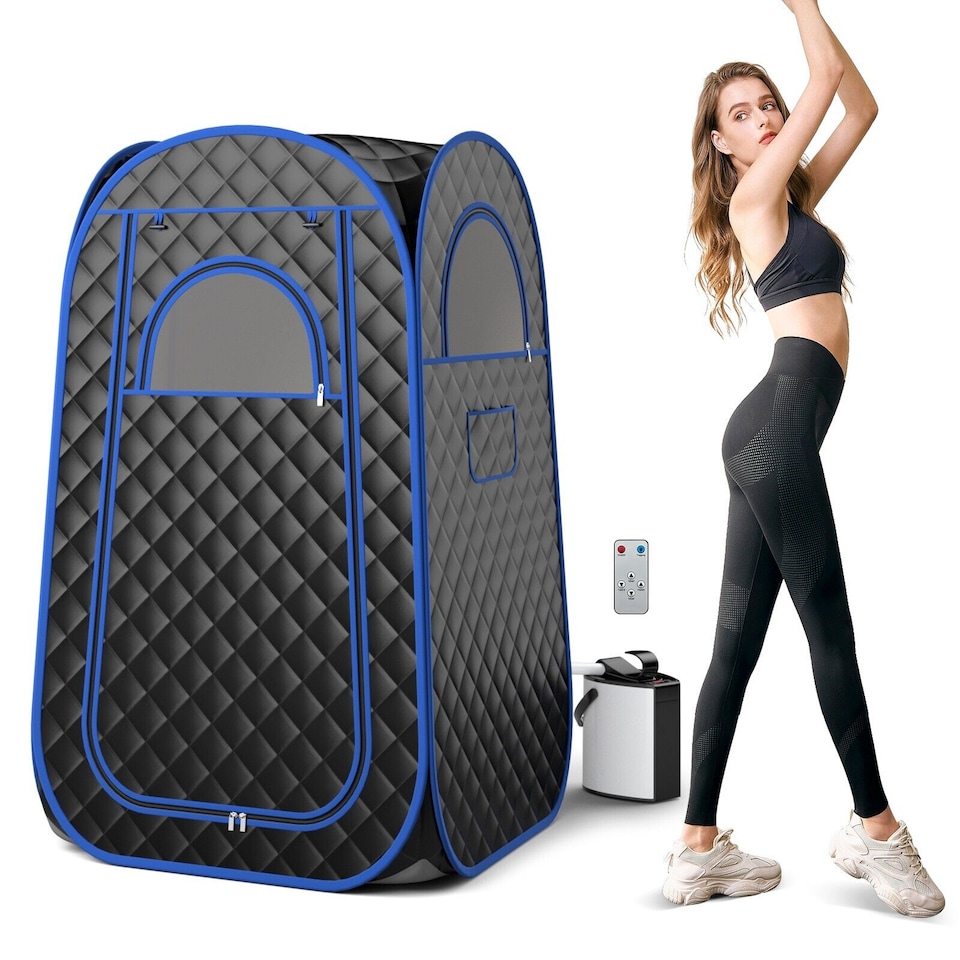 image 1 of COSTWAY Portable Home Sauna Full Body Steam Sauna Tent w/3L Steam Generator