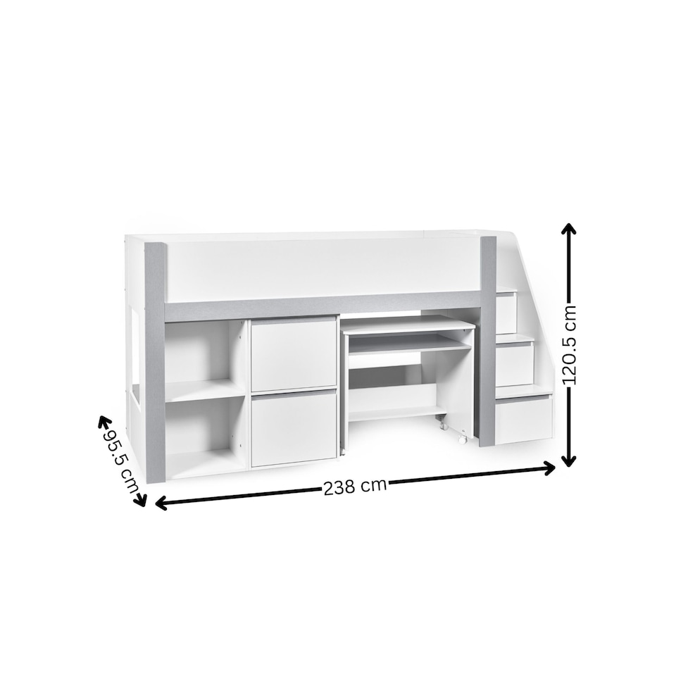 image 1 of Gaia 90cm Single Midsleeper - White and Silver