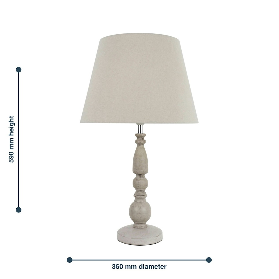 image 1 of Grey Wash Wood Effect 59cm Table Lamp with And Grey Cotton Shade Grey | Grey