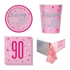 Pink Glitz 90th Birthday 8 Person Value Party Pack