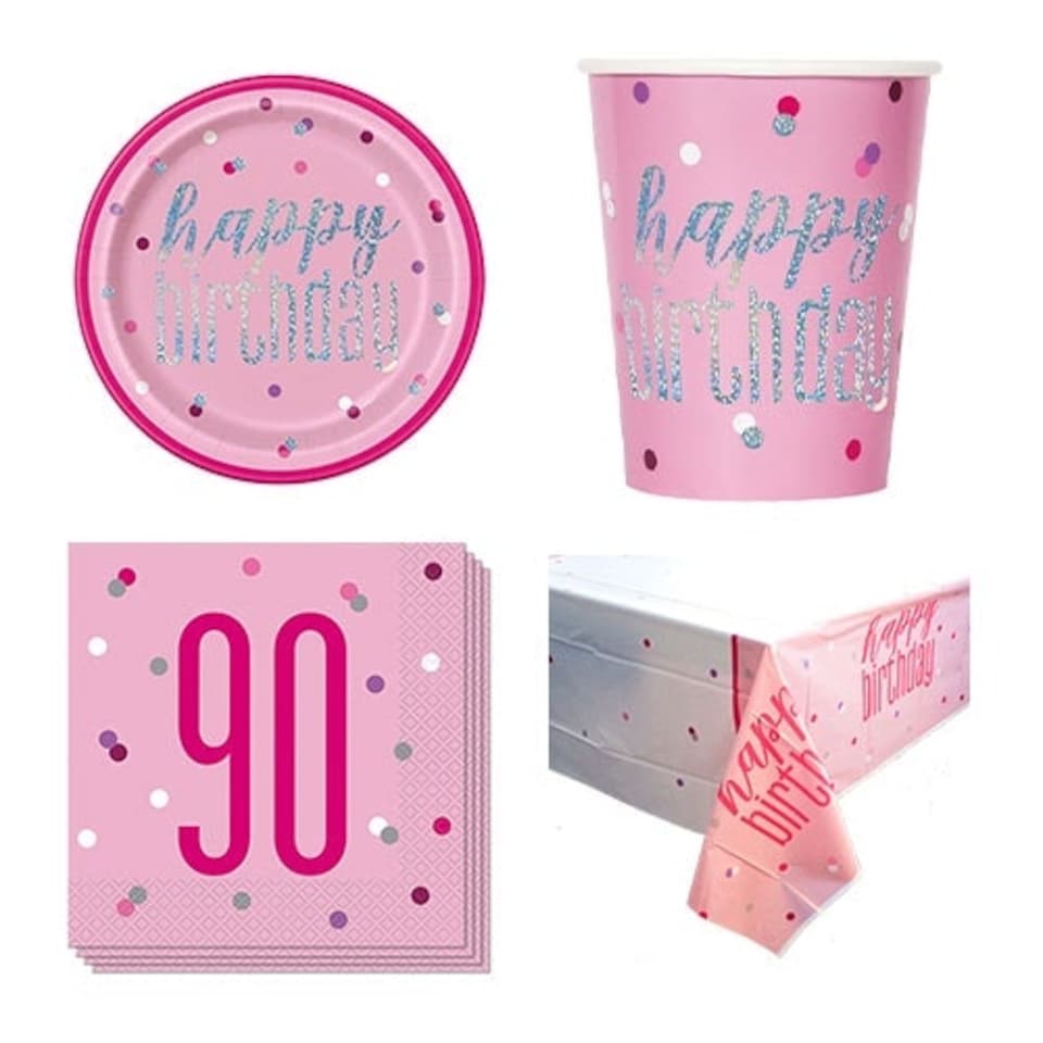 Pink Glitz 90th Birthday 8 Person Value Party Pack