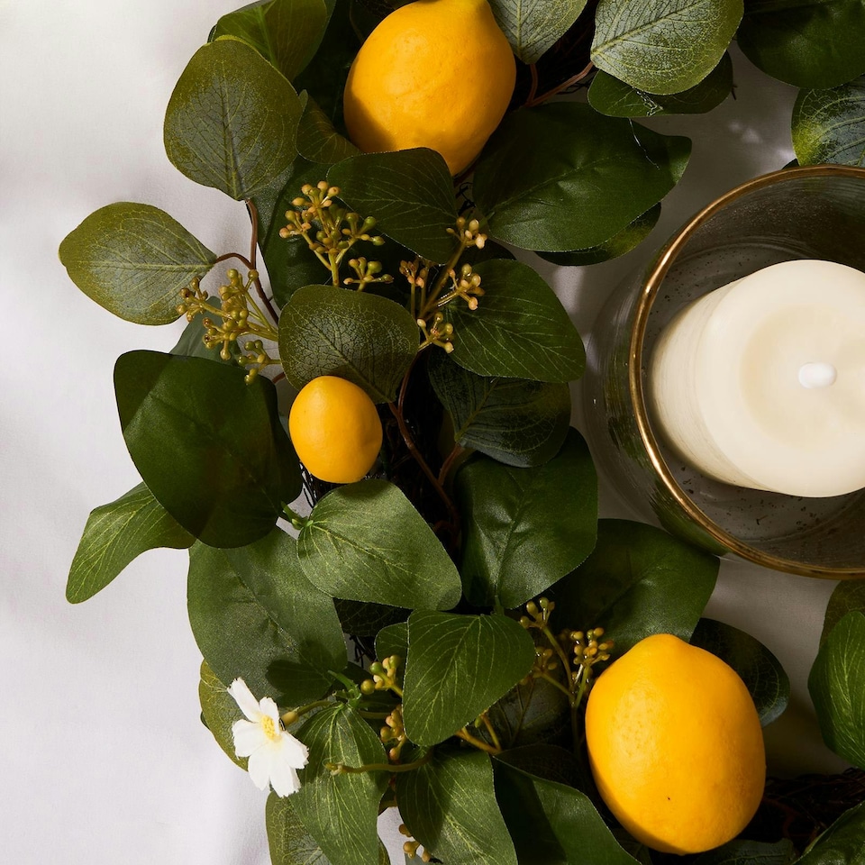 image 1 of OHS Natural Home Wall Table Decor Artificial Lemon Wreath, 45cm - Yellow