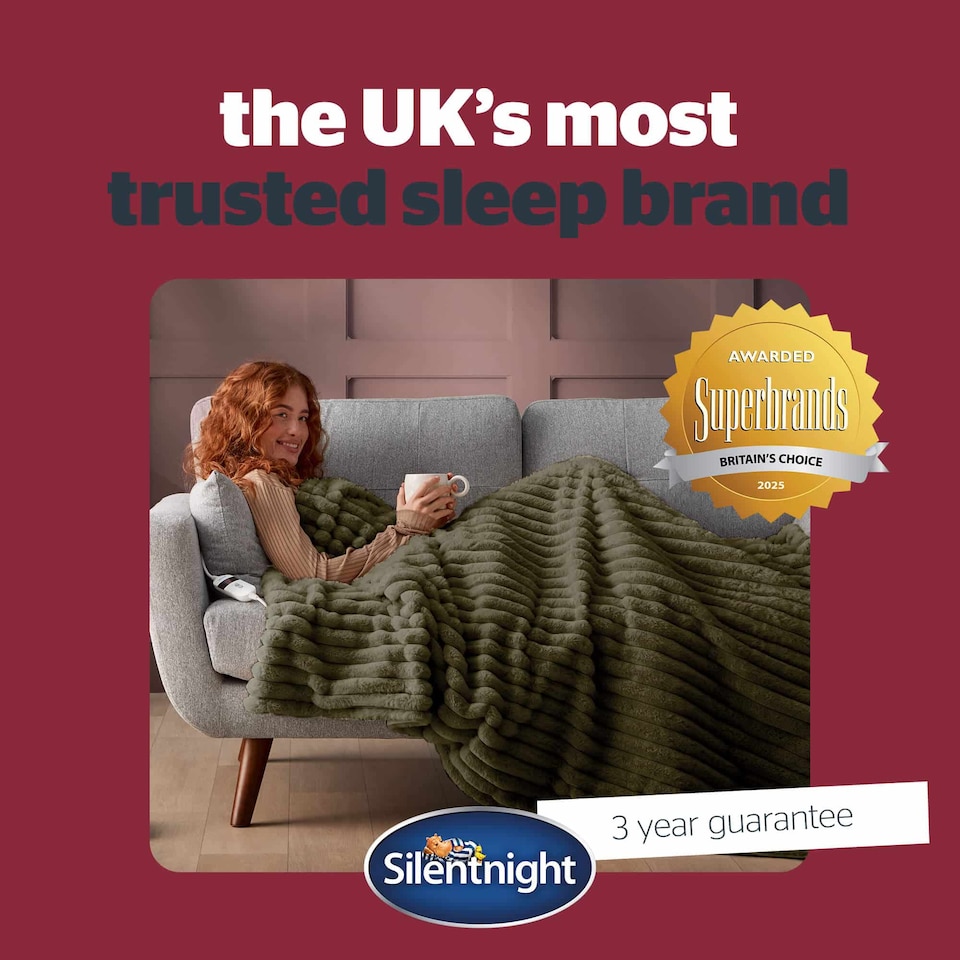 image 1 of Silentnight Luxury Faux Fur Ribbed Heated Throw, Olive | Green | Olive | One Size | 1