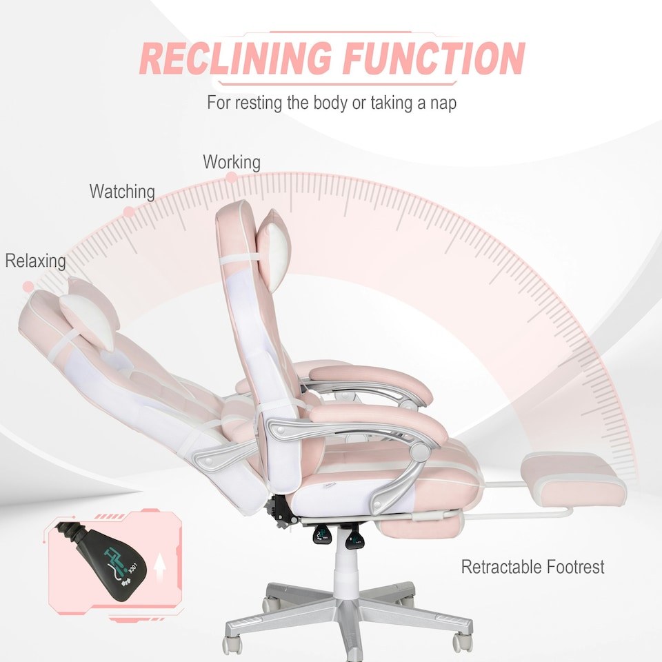 image 1 of HOMCOM PU Leather Gaming Chair with Footrest 150 Degree Reclining Back