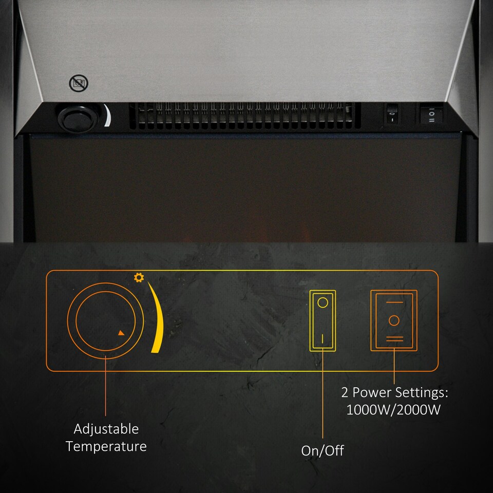 image 1 of HOMCOM Electric Fireplace Stainless Steel 2KW Heater LED Fire Flame Silver | Brown