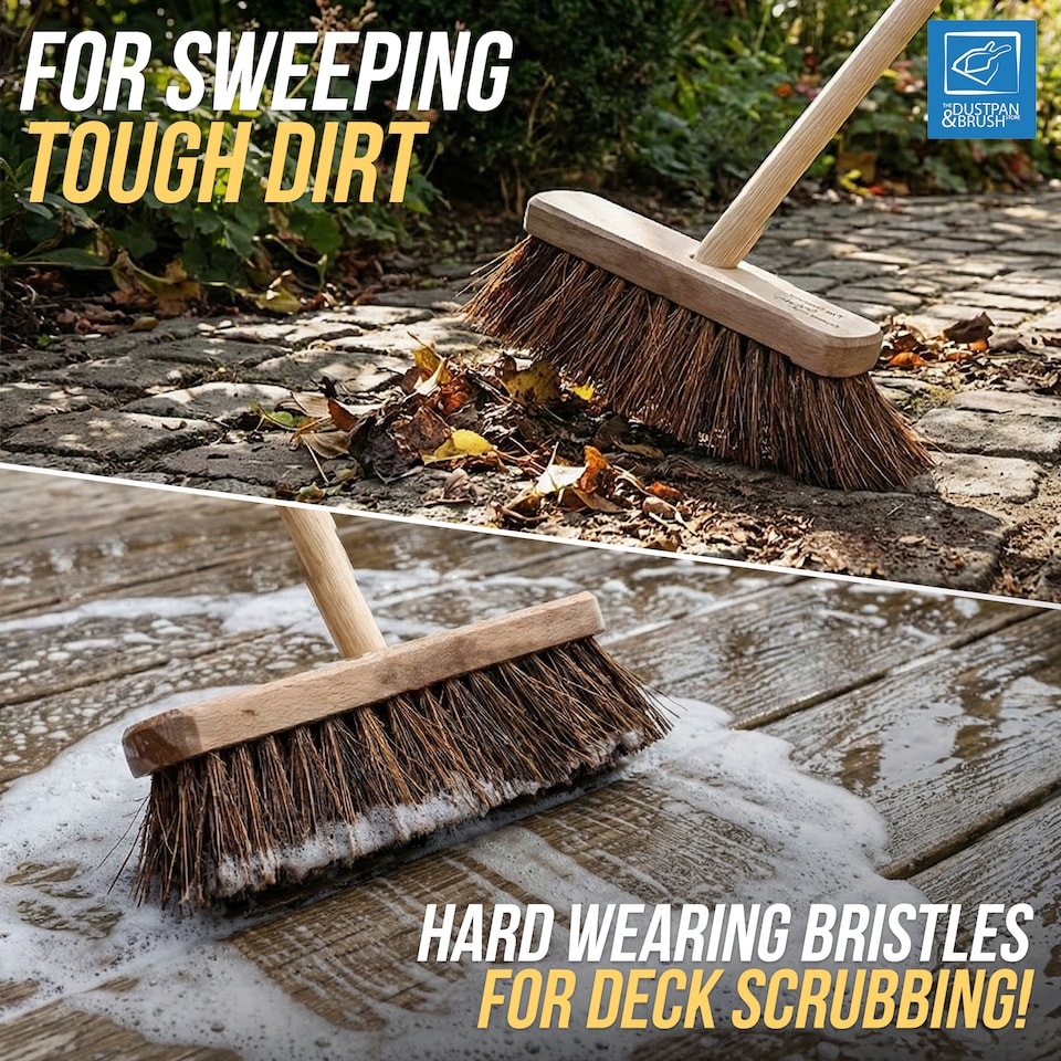 image 1 of Garden Broom Outdoor with Wooden Handle Natural Stiff Bassine Hard Bristle Sweeping Brush