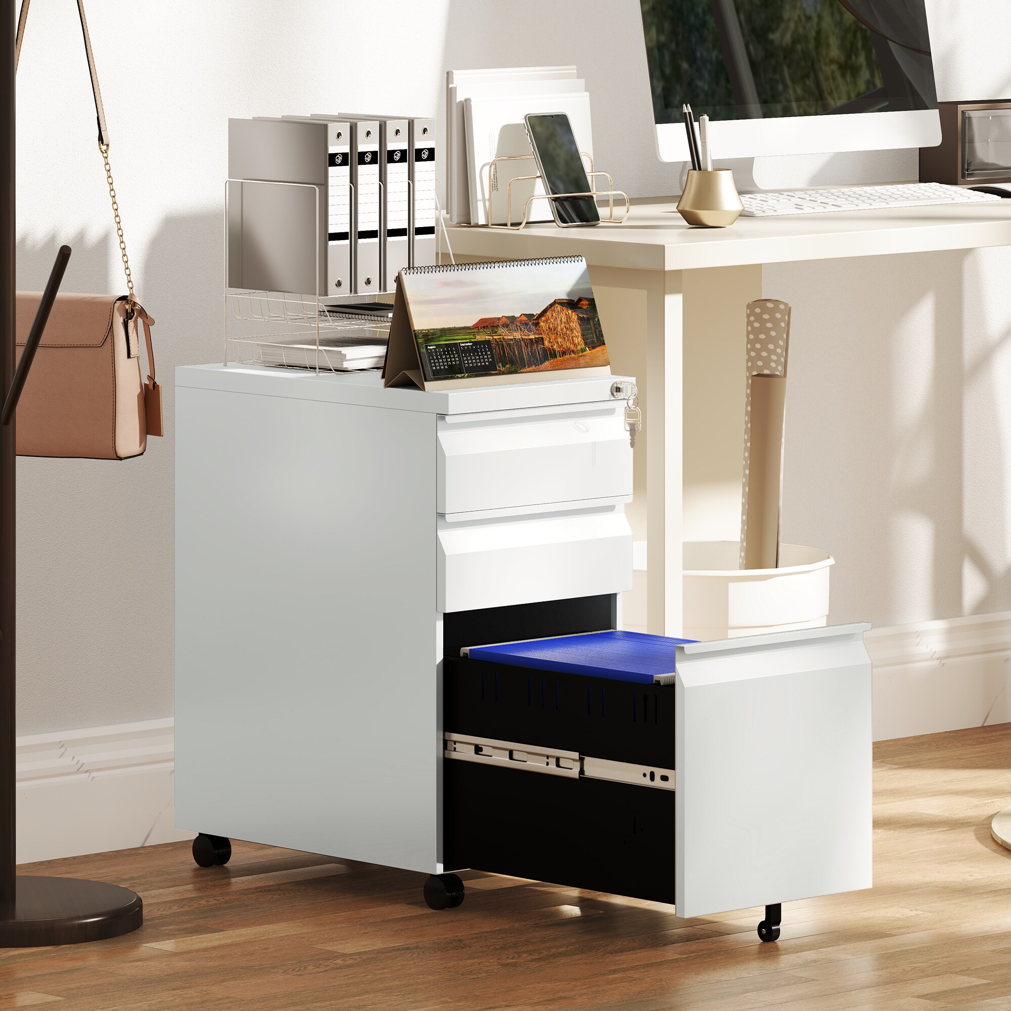 STANI 3-Drawer Metal File Cabinet With Lock & Wheels – Under Desk For Home Office (Black)