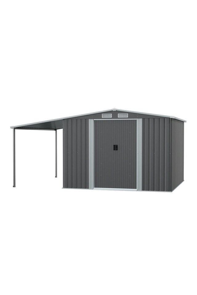 image 1 of Living and Home Outdoor Storage Shed with Log Store - Dark Grey 248 x 301 x 178cm | Grey
