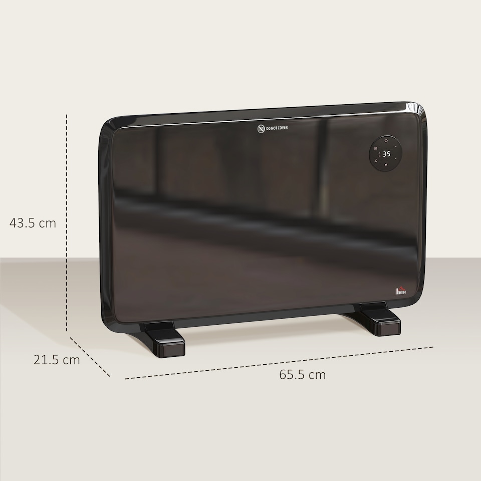 image 1 of HOMCOM 1200W Electric Panel Heater, Freestanding or Wall Mounted, Convector Heater with LED Display, Open Window Detection, Timer, Overheat Protection, Remote Control, Black