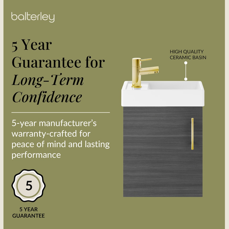 image 1 of Wall Hung Vanity Basin 400mm Anthracite & Brushed Brass Handle | Grey | Anthracite Woodgrain | 520 x 405 x 222mm