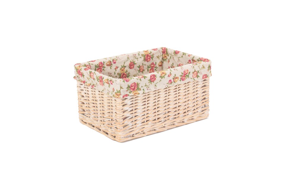 image 1 of Large White Wash Garden Rose Lined Storage Basket | Multi | Garden Rose