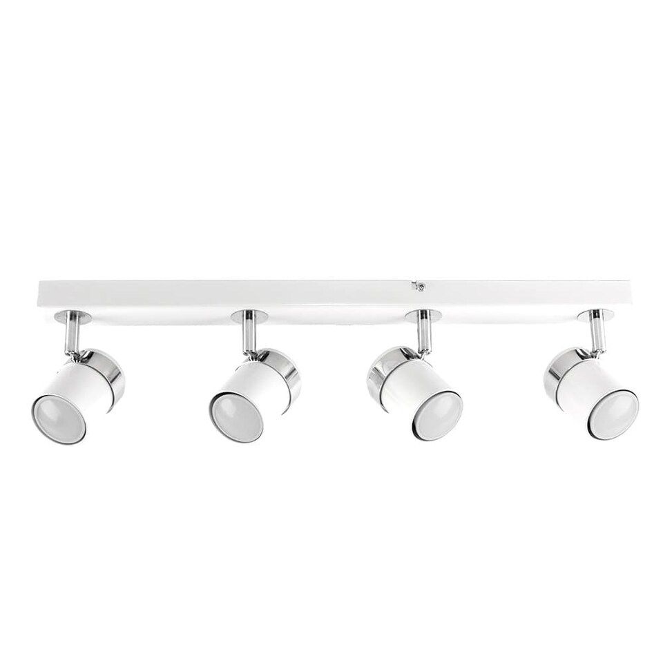 image 1 of ValueLights 4 Way Straight Bar Ceiling Spotlight Fitting in a Gloss White Finish - Complete 5w GU10 LED Bulbs 6500K Cool White