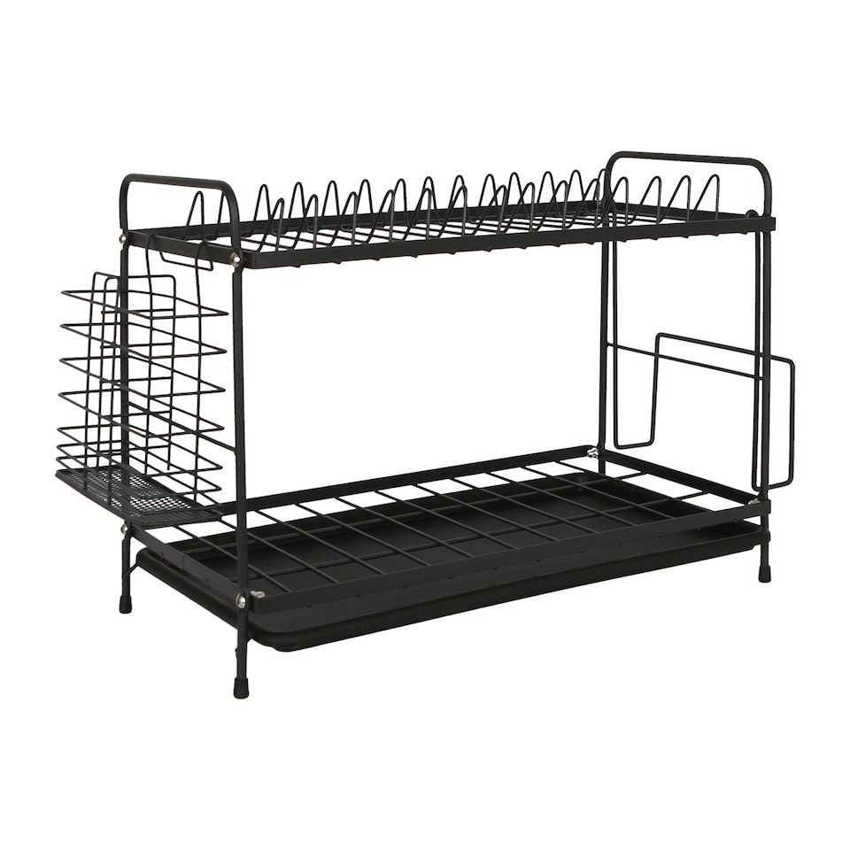 image 1 of Harbour Housewares Metal 2-Tier Dish Drainer Rack with Drip Tray - Black | Black | Black