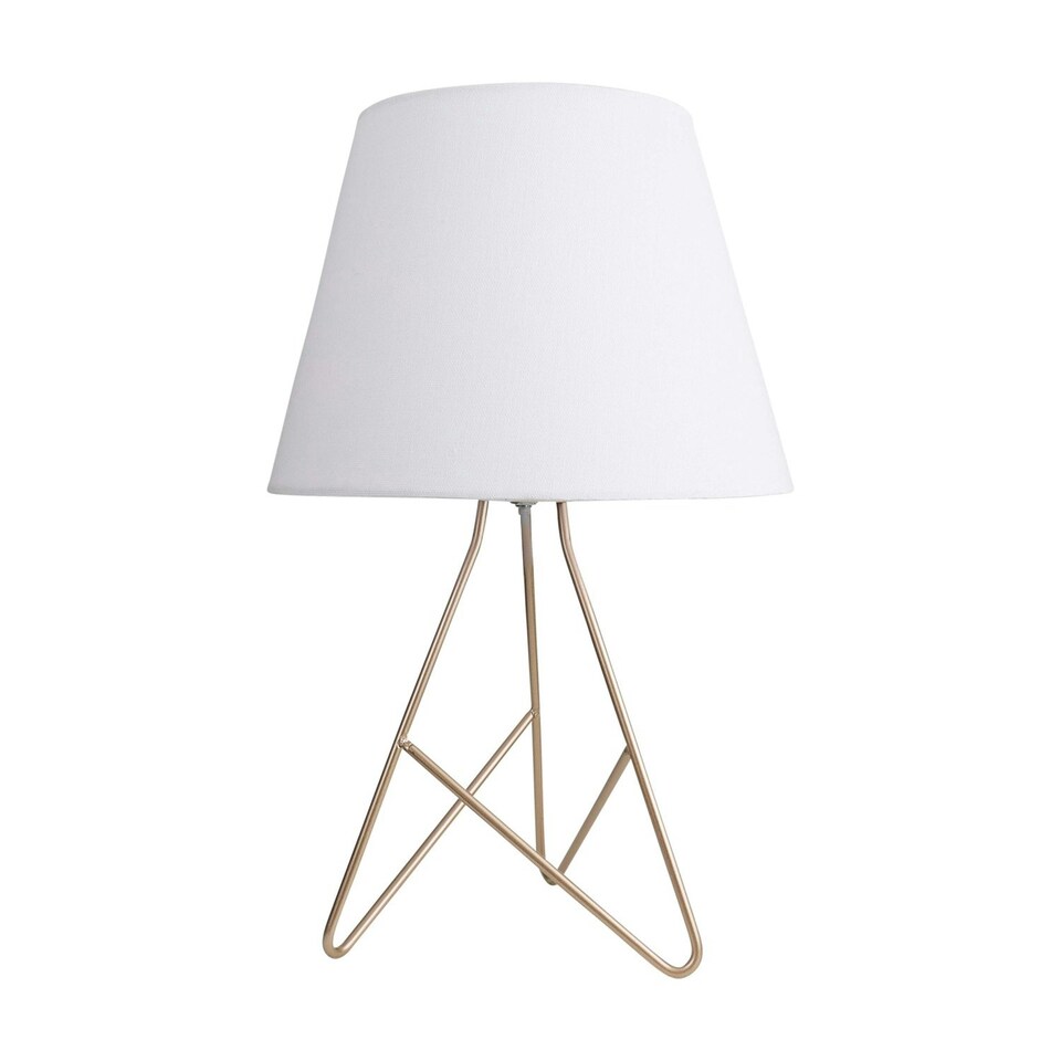 image 1 of First Choice Lighting Tripod Gold 42cm Table Lamp With White Fabric Shade Gold | White